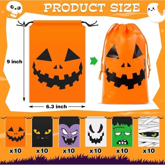 60pcs Halloween Drawstring Treat Bag Reusable Trick or Goody Candy Bags - Picture 2 of 7